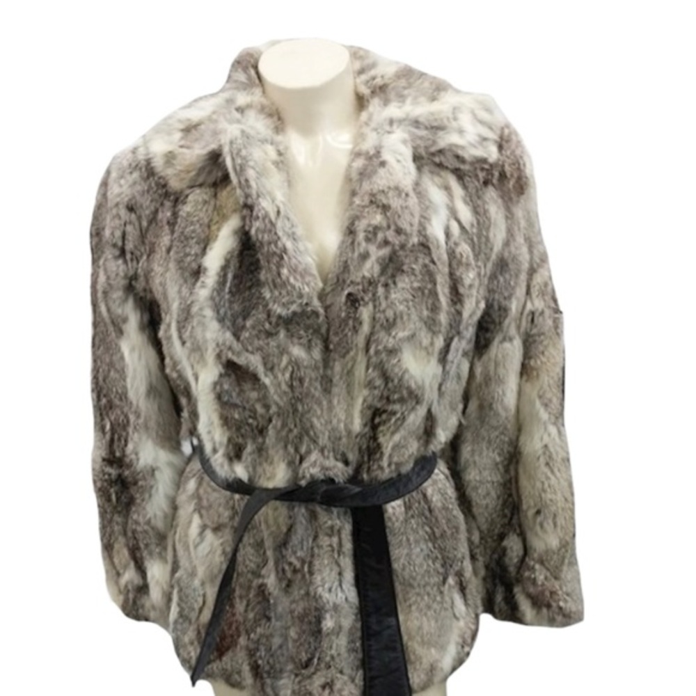 Vintage Opera Rabbit Fur Coat With Leather Belt Size Medium